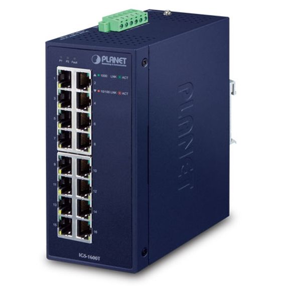 Industrial Unmanaged Ethernet Switch 16-Port 10/100/1000T IP30 -40 to 75 Degree C