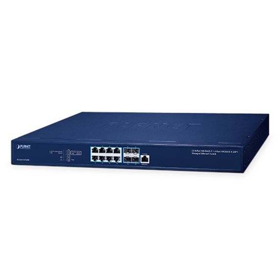 L3 8-Port 10GBASE-T + 4-Port 10GBASE-X SFP+ Managed Ethernet Switch with Dual 100~240V AC Redundant Power