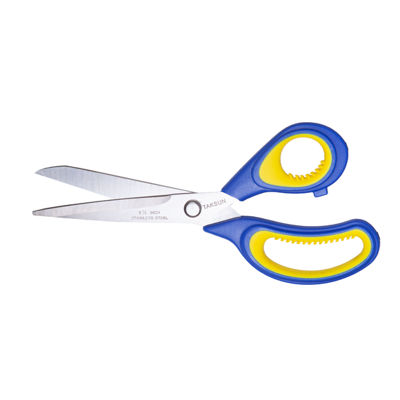 مقص خياطة 9.5 بوصة (24 سم) بمقبض بلاستيكي وشفرة ليزرية لقص الأقمشة جميعها متوفر بألوان أزرق-أصفر، أسود-أحمر، وأسود-أصفر - صورة 2