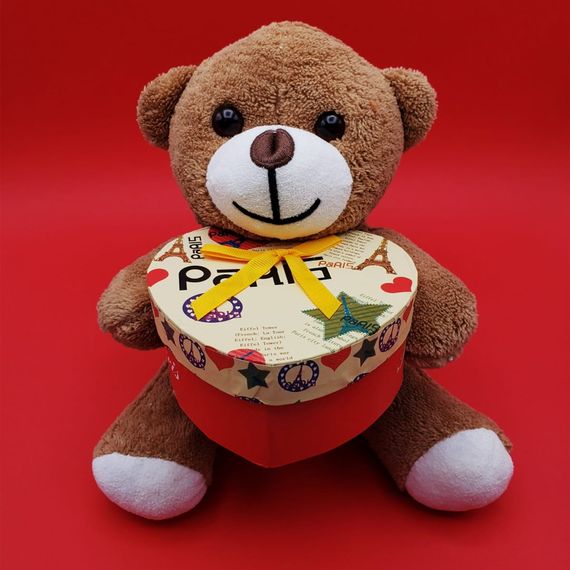 Плюшевий ведмедик у коробці з сердечком, м'який та милий, подарунок для коханих, якісний плюш, спеціальне оформлення