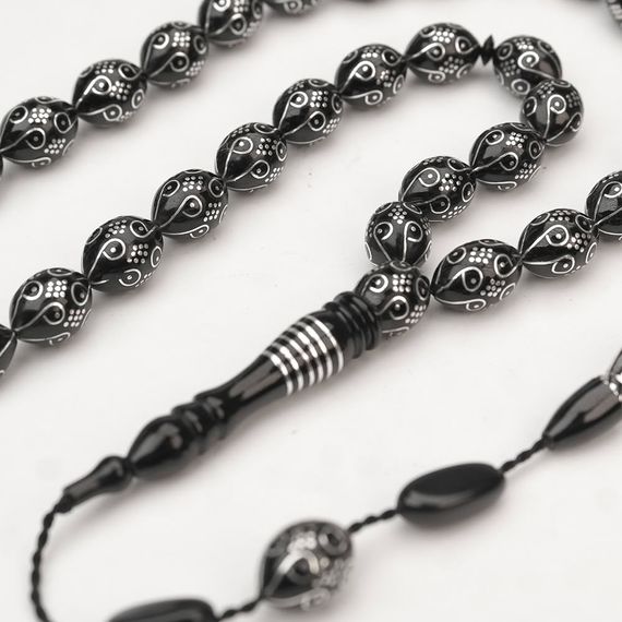 Oltu Taşı Ötr İşleme On İkili Damal İşlemeli Tespih  - фото 2