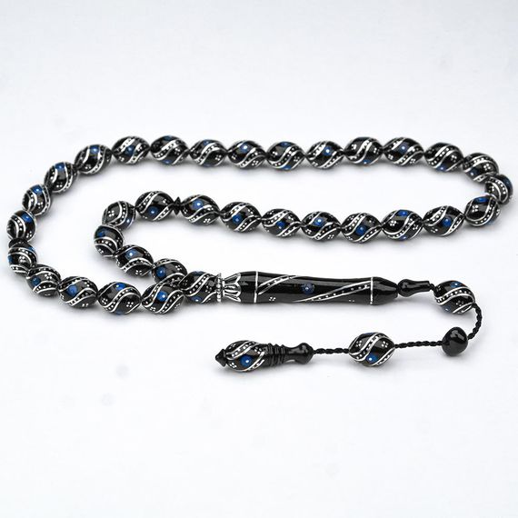 Oltu Taşı Çift Çeşm-i Bülbül  Mavi İşlemeli Tespih  - photo 4