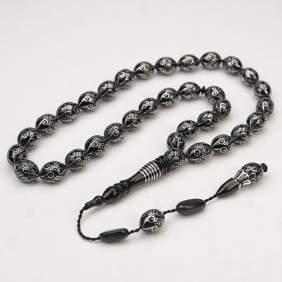 Oltu Taşı Ötr İşleme On İkili Damal İşlemeli Tespih  - фото 3