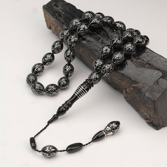 Oltu Taşı Ötr İşleme On İkili Damal İşlemeli Tespih  - фото 4