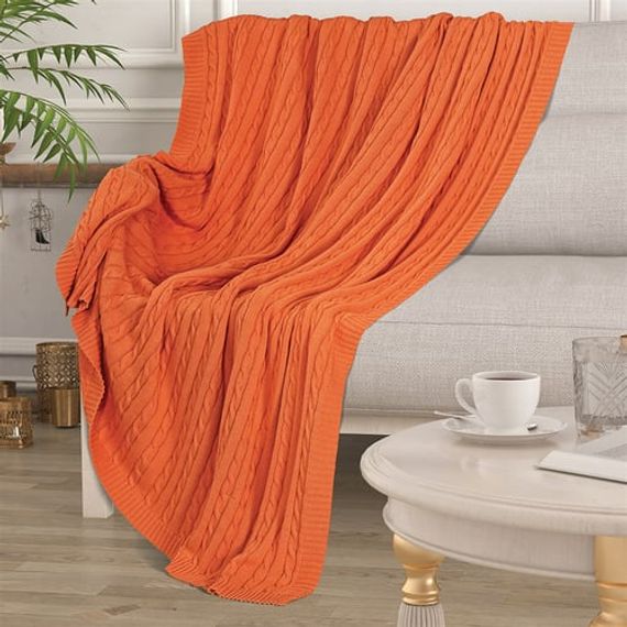 Оранжевое трикотажное одеяло из 100% органического хлопка для телевизора - фото 4