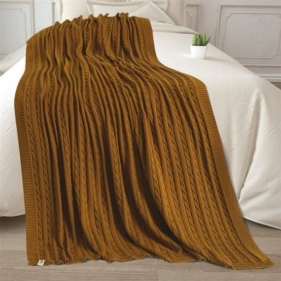 Горчичное трикотажное одеяло из 100% органического хлопка для телевизора - фото 1