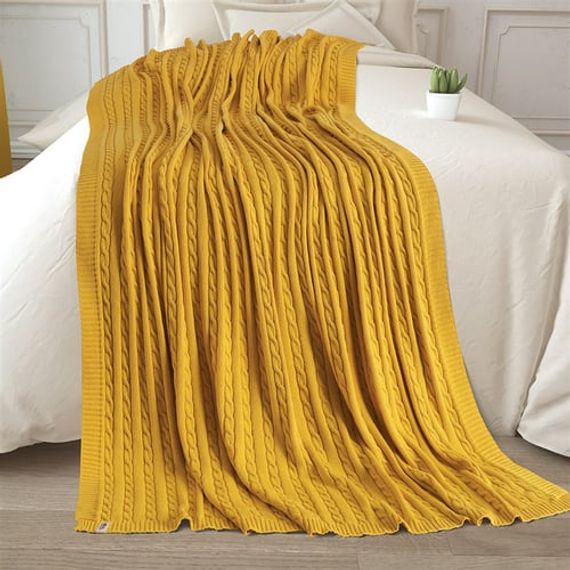 Желтое трикотажное одеяло из 100% органического хлопка для телевизора - фото 1
