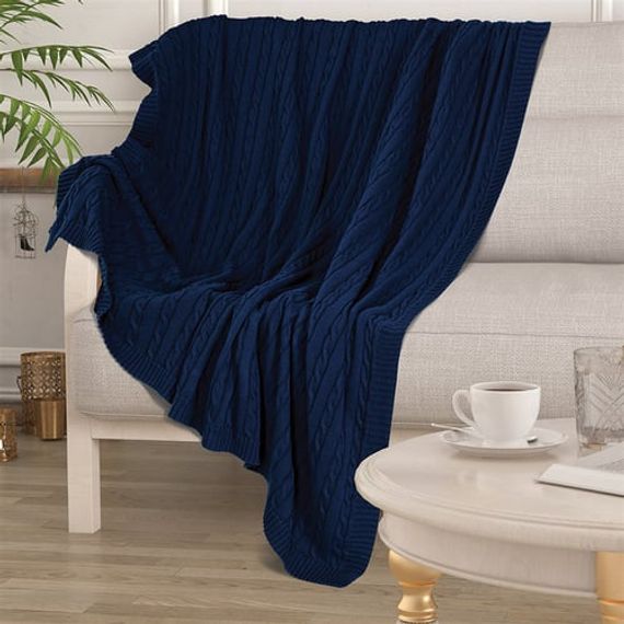 Темно-синее трикотажное одеяло из 100 % органического хлопка для телевизора - фото 4
