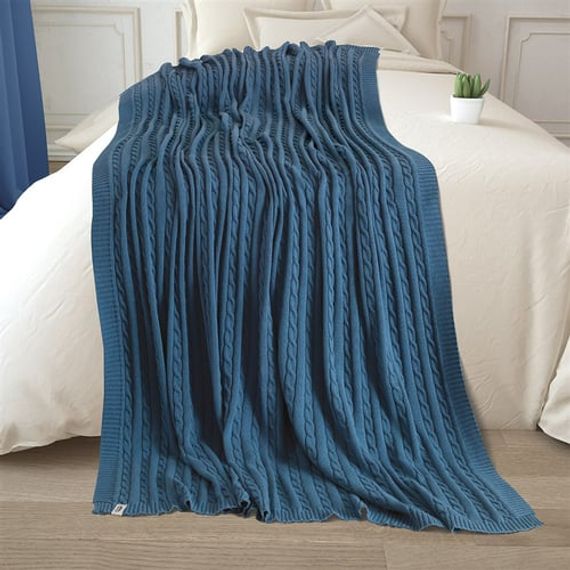 Синее трикотажное одеяло из 100% органического хлопка для телевизора - фото 1