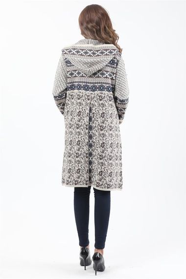 Women's Stone Patterned Hooded Cardigan - photo 2