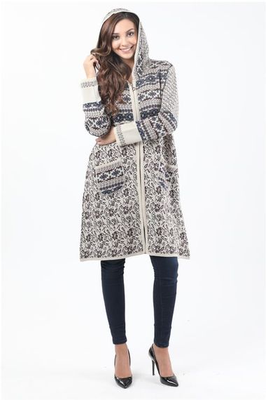 Women's Stone Patterned Hooded Cardigan - photo 1