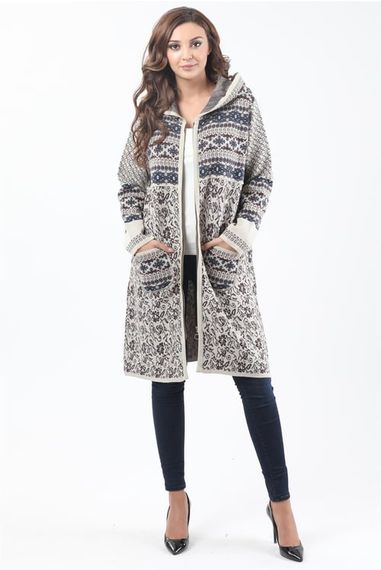 Women's Stone Patterned Hooded Cardigan - photo 3