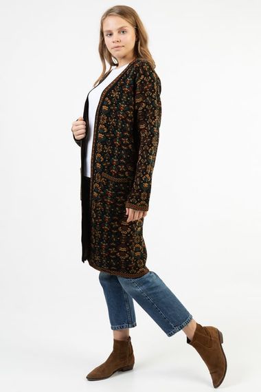 Women's Main Floral Patterned Long Pocket Kilim Cardigan - photo 2