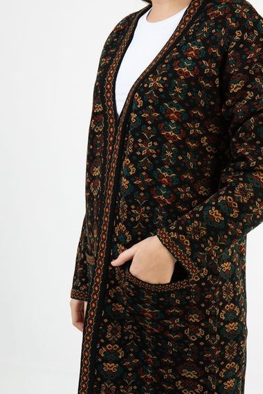 Women's Main Floral Patterned Long Pocket Kilim Cardigan - photo 3