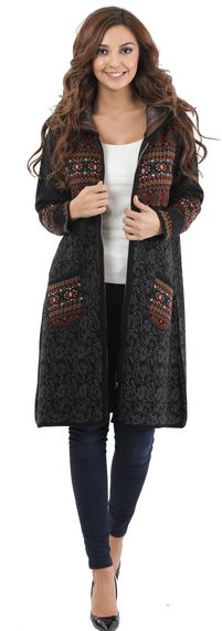 Women's Black Patterned Hooded Cardigan - photo 2