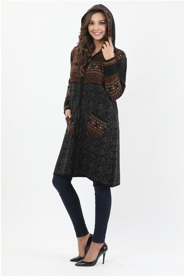 Women's Black Patterned Hooded Cardigan - photo 1