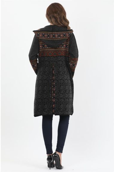 Women's Black Patterned Hooded Cardigan - photo 3