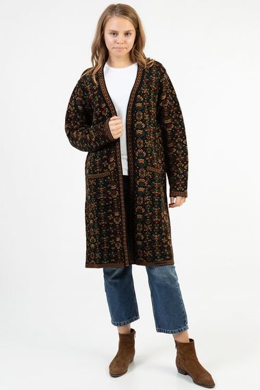 Women's Main Floral Patterned Long Pocket Kilim Cardigan - photo 4