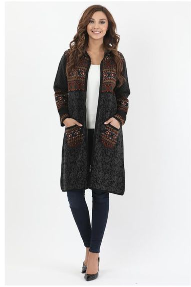 Women's Black Patterned Hooded Cardigan - photo 4