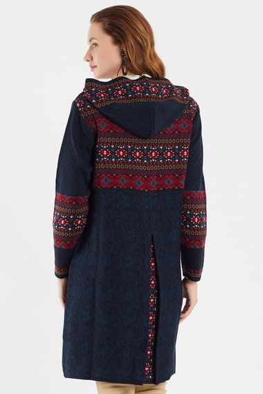 Women's Navy Blue Patterned Hooded Cardigan - photo 4