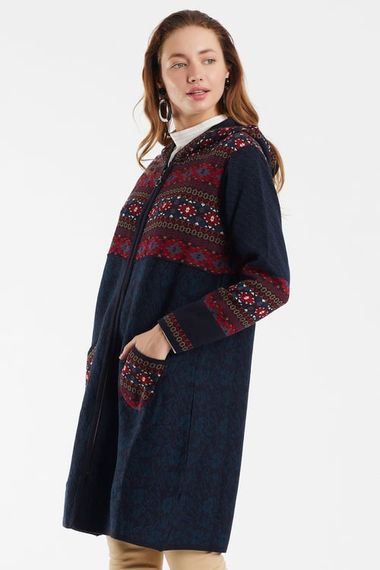 Women's Navy Blue Patterned Hooded Cardigan - photo 3