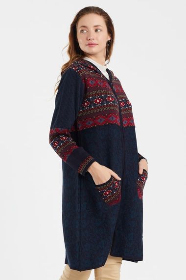 Women's Navy Blue Patterned Hooded Cardigan - photo 1