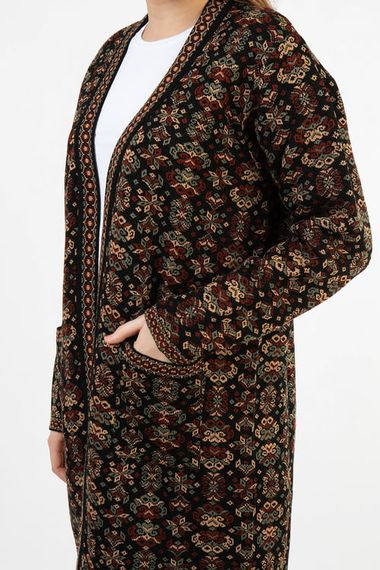 Women's Silver Floral Patterned Long Pocket Kilim Cardigan - photo 3