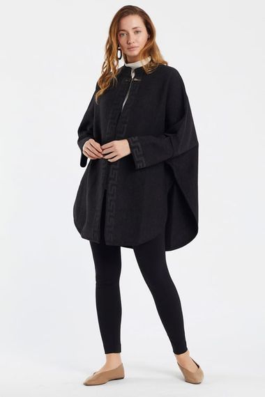 Black Geometric Patterned Poncho - photo 3