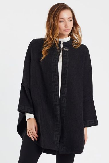 Black Geometric Patterned Poncho - photo 2