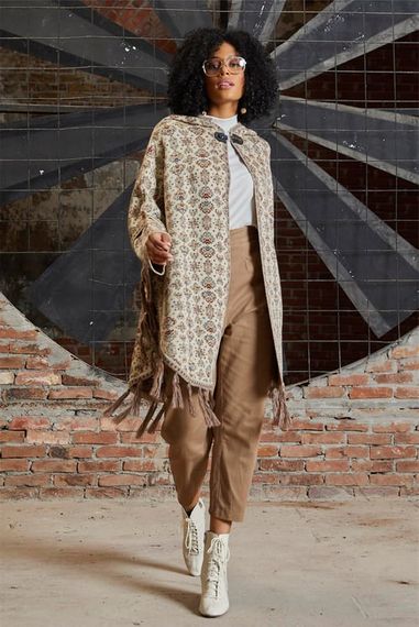 Stone Flower Patterned Kilim Poncho - photo 3