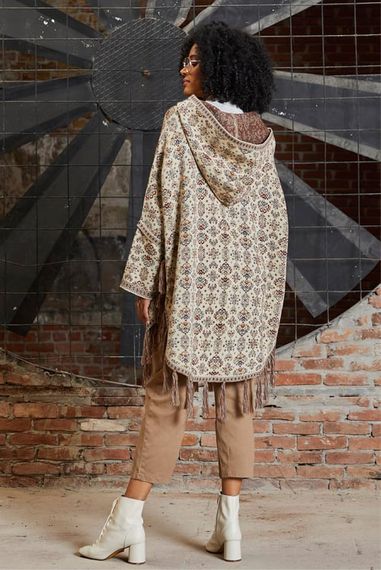 Stone Flower Patterned Kilim Poncho - photo 5