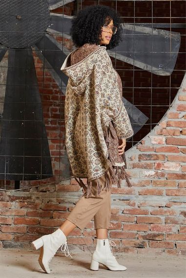 Stone Flower Patterned Kilim Poncho - photo 4