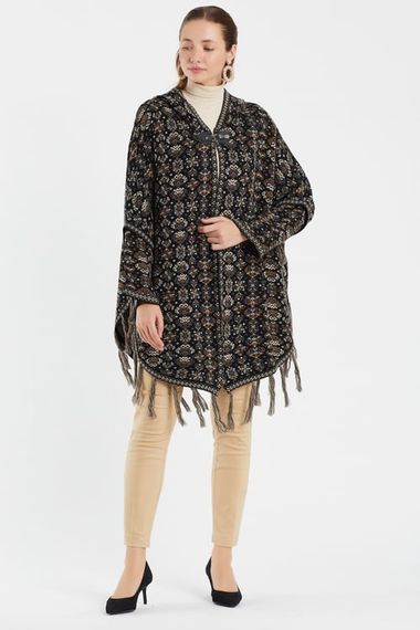 Black Floral Patterned Kilim Poncho - photo 2