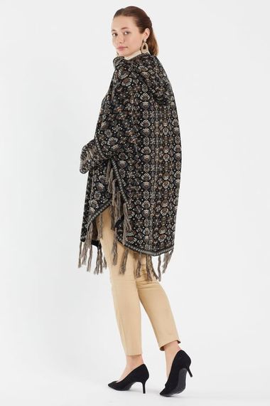 Black Floral Patterned Kilim Poncho - photo 4