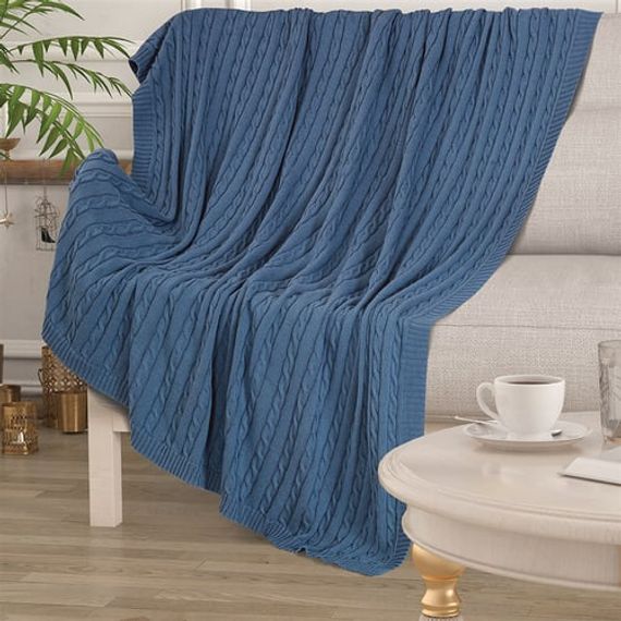 Blue 100% Organic Cotton Knitwear TV Blanket - photo 2