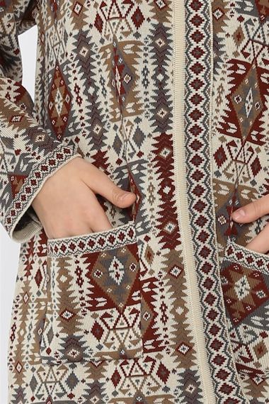 Women's Stone Ethnic Patterned Kilim Cardigan with Pockets - photo 2