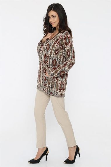 Women's Stone Ethnic Patterned Kilim Cardigan with Pockets - photo 1