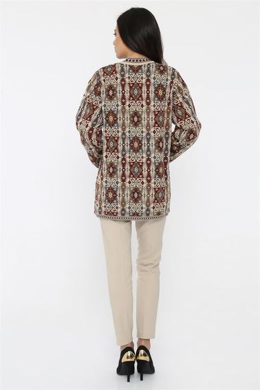 Women's Stone Ethnic Patterned Kilim Cardigan with Pockets - photo 4