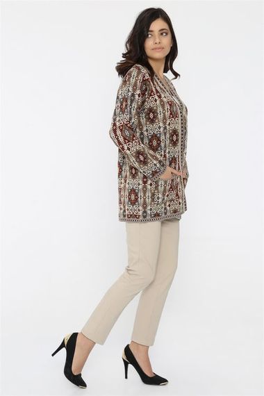 Women's Stone Ethnic Patterned Kilim Cardigan with Pockets - photo 3