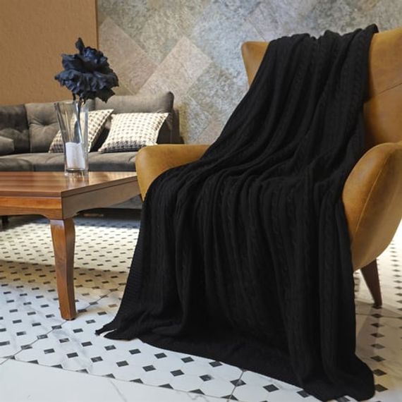 Black 100% Organic Cotton Knitwear TV Blanket