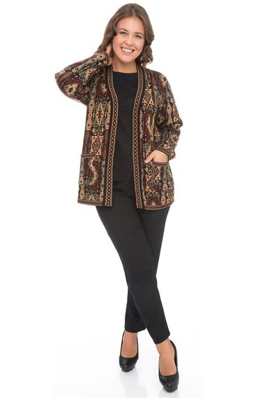 Women's Silver Ethnic Patterned Kilim Cardigan with Pockets - photo 2