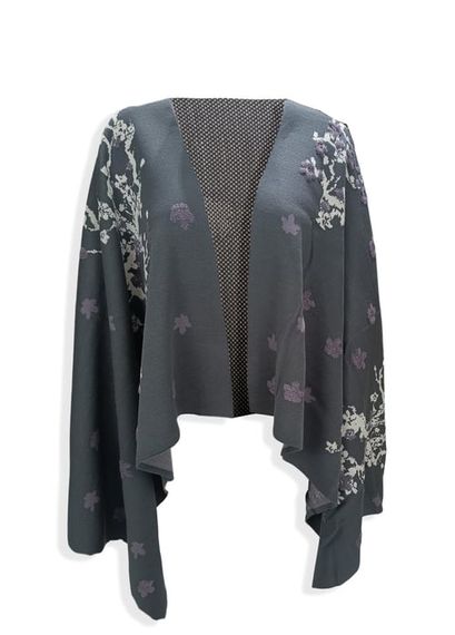 Women's Anthracite Embossed Flower Pattern Shoulder Shawl - photo 1