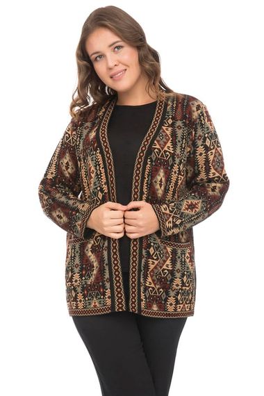 Women's Silver Ethnic Patterned Kilim Cardigan with Pockets - photo 3