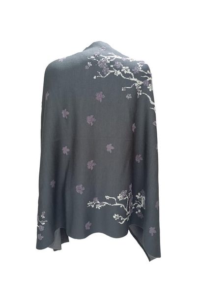 Women's Anthracite Embossed Flower Pattern Shoulder Shawl - photo 3