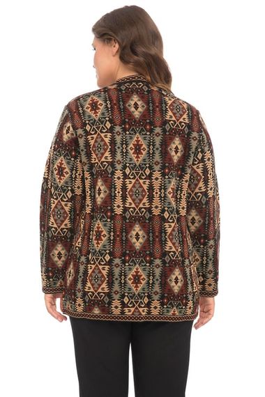 Women's Silver Ethnic Patterned Kilim Cardigan with Pockets - photo 4