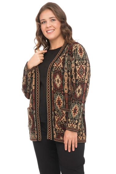 Women's Silver Ethnic Patterned Kilim Cardigan with Pockets - photo 1