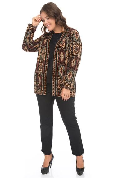 Women's Silver Ethnic Patterned Kilim Cardigan with Pockets - photo 5