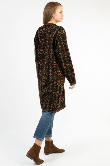 Women's Main Floral Patterned Long Pocket Kilim Cardigan - photo 5