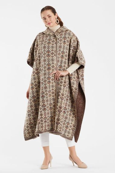 Stone Flower Patterned Hooded Poncho - photo 4