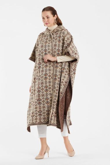 Stone Flower Patterned Hooded Poncho - photo 5